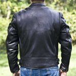 Back side of Men’s Grayson Fox Creek leather motorcycle jacket