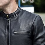Men wearing Grayson Fox Creek leather motorcycle jacket